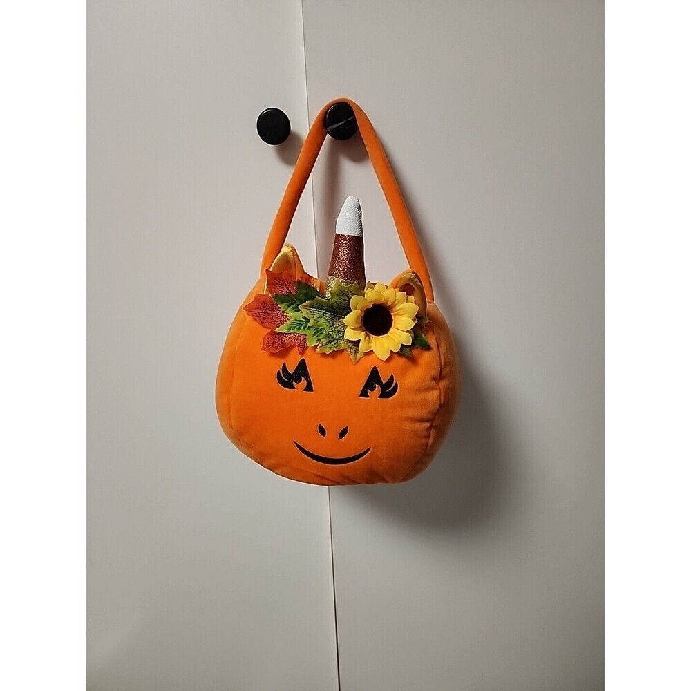 Pumpkin Velvet Candy Bucket With Fall Unicorn Design halloween party fall